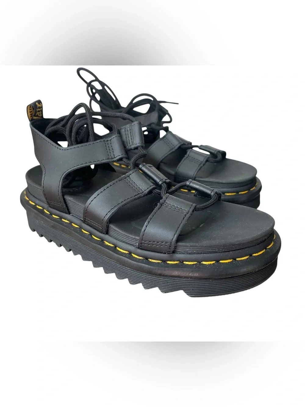 Dr Martens Nartilla Black Gladiator Sandals Women's Sz 37 / 6  Hydro Leather NEW
